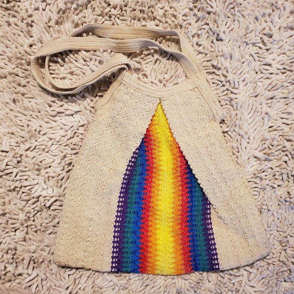 Rainbow crocheted textured bag